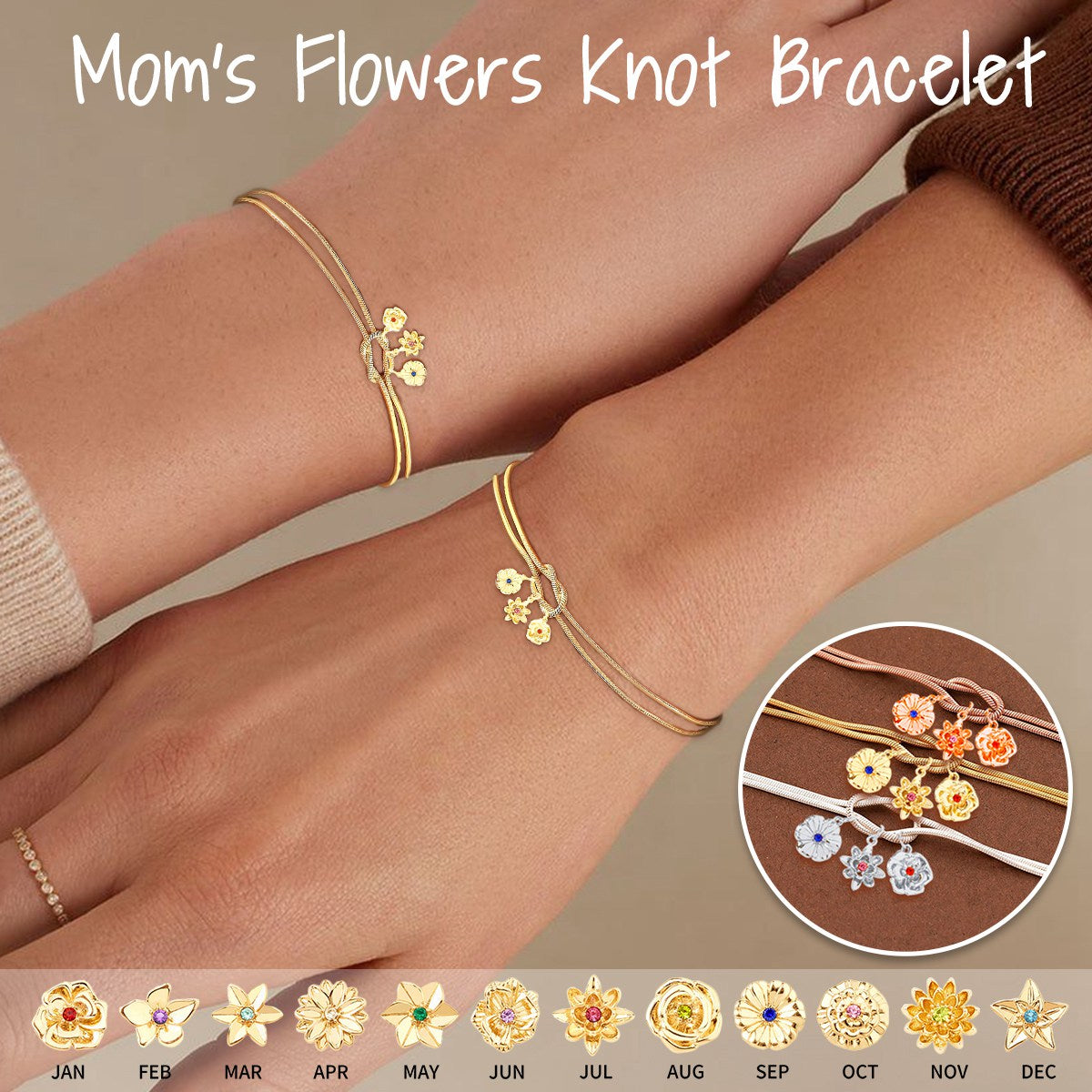 Personalized Birth Flowers Knot Bracelet-Mother's Day Gift