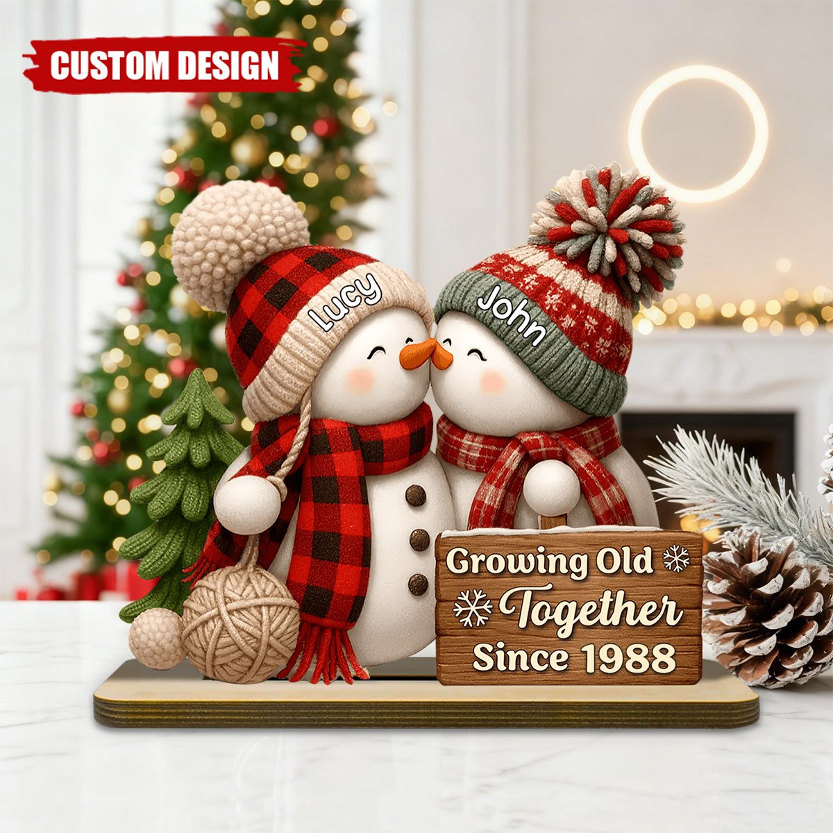 Snowman Couple Light Box - Romantic Winter Gift Plaque