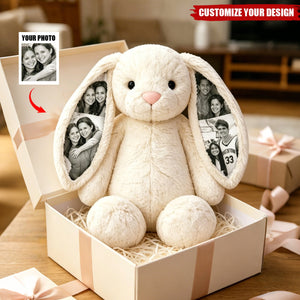 Custom Photo Bunny Plush – Personalized Hidden Ear Picture Bunny Gift for Couples Anniversary Father's Day Gifts