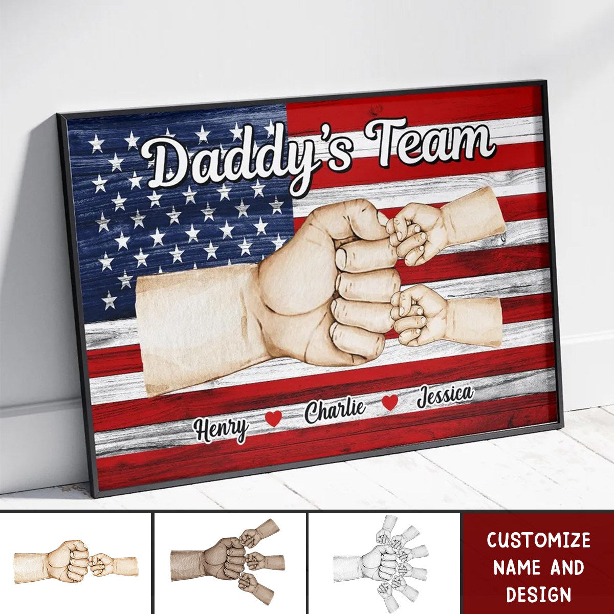 Nation Flag Daddy‘s Team Fist Bump Gift For Dad Personalized Horizontal Poster