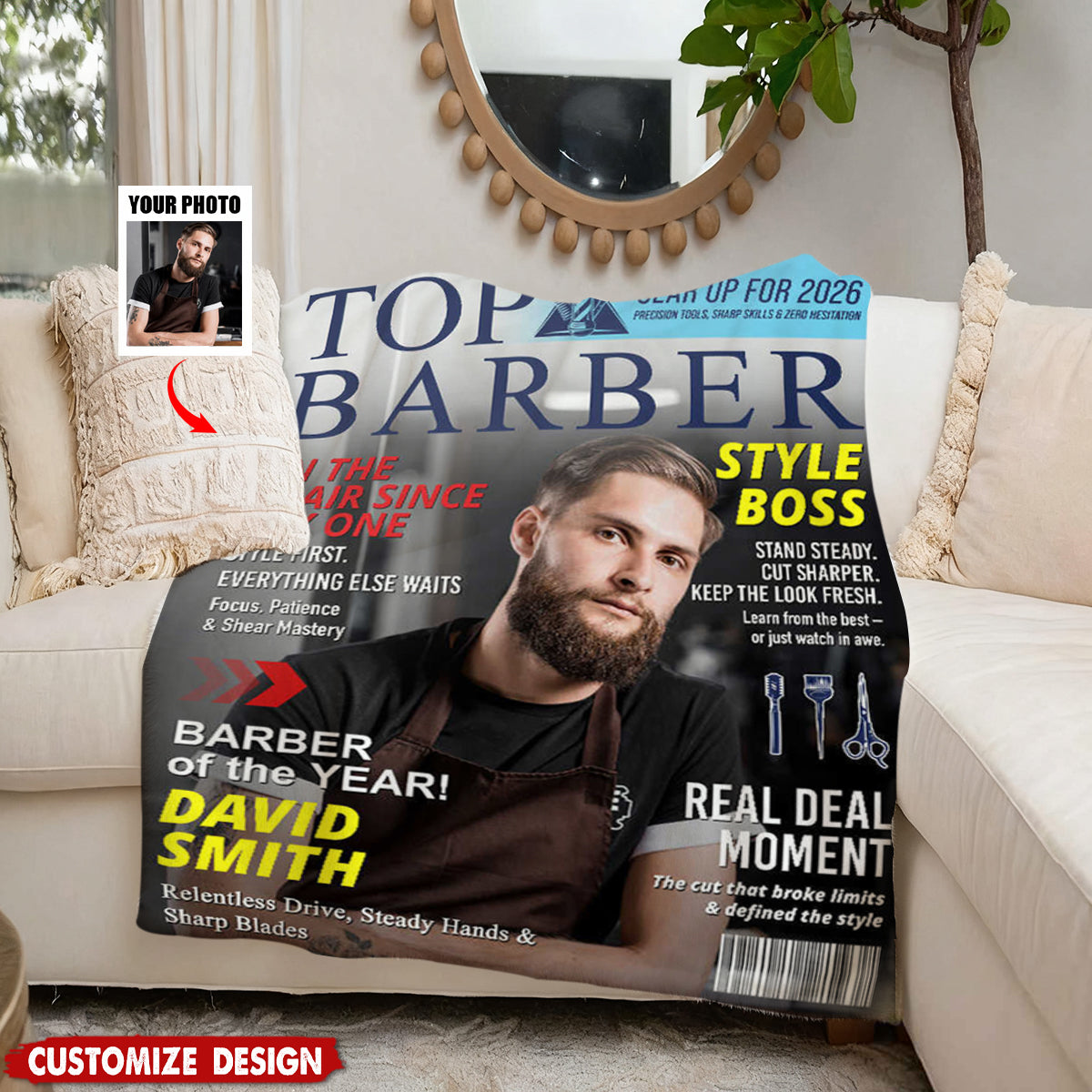 Personalized Barber Magazine Cover Blanket - Gift For Barber
