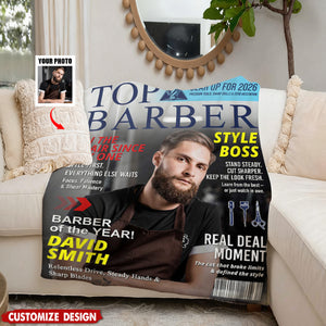 Personalized Barber Magazine Cover Blanket - Gift For Barber