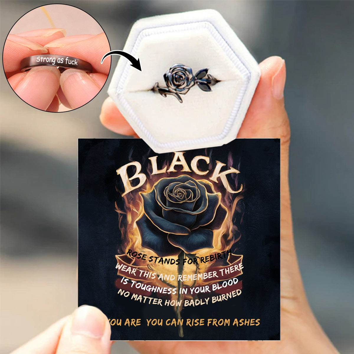 Rise from ashes Black Rose Ring