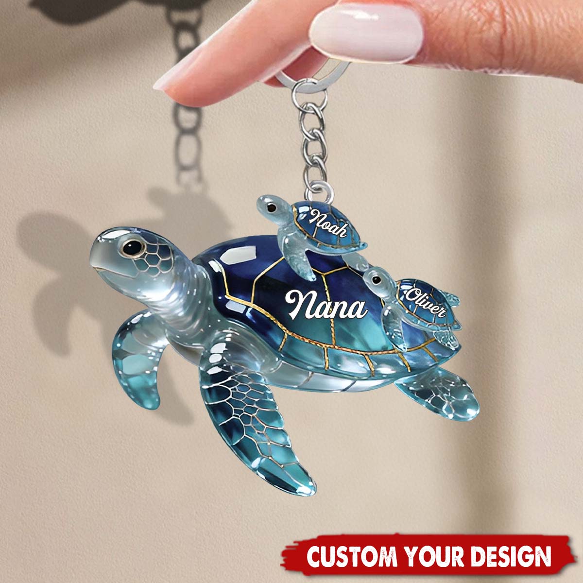 Sea Theme Turtle Mom And Kids Acrylic Keychain - Personalized Gifts For Mother's Day