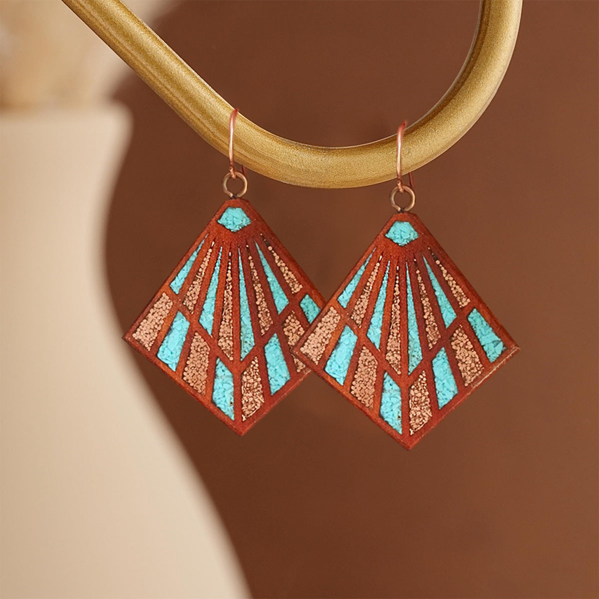 Large Art Deco Statement Earrings Crimson Wood Statement Earrings