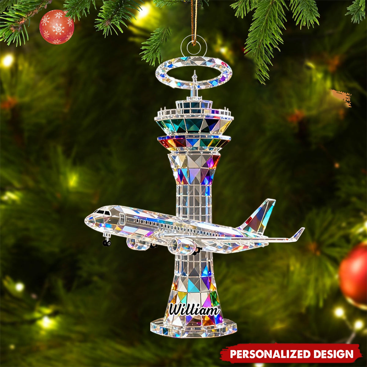 Personalized Airplane Tower Themed Ornament