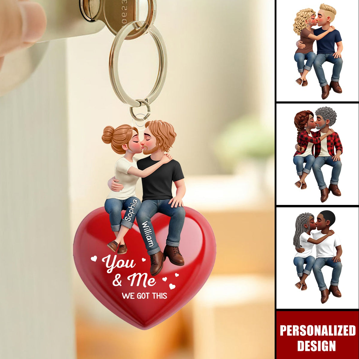 Everlasting Heart LOVE-Personalized Couple Sitting Kissing Keychain