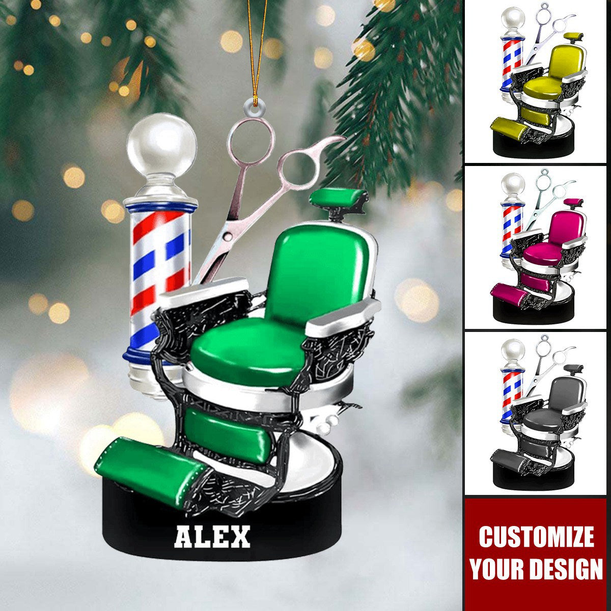 Personalized  Barber Chair Christmas Ornament - Gift For Barber