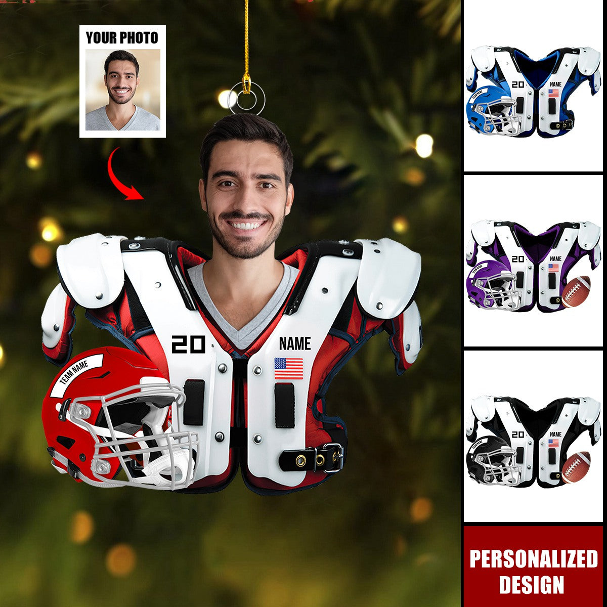 Personalized American Football Upload Image Christmas Ornament-Gift For American Player