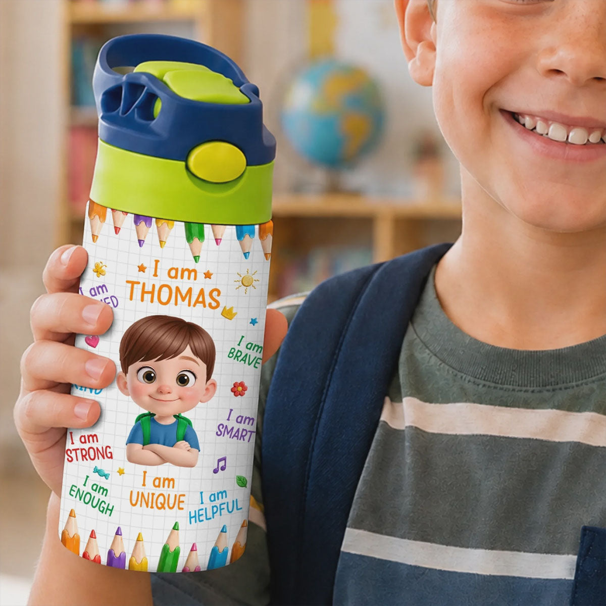 Custom Kids Insulated Water Bottle - Personalized Back To School Gifts For Kids - Ready Set Learn