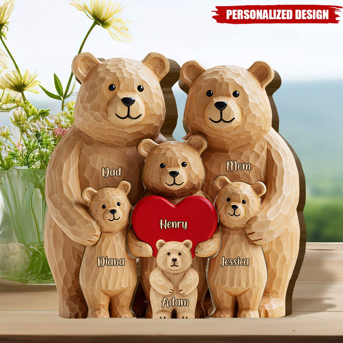 Bear Family-Personalized Family Shaped Wooden Puzzle