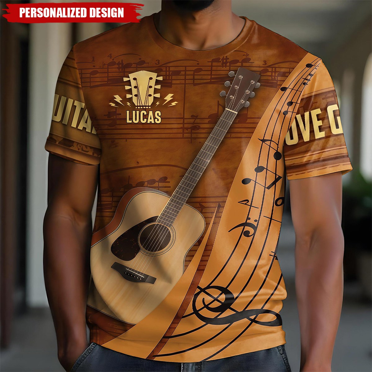 Love Guitar-Personalized All-Over Print T-Shirt, Gift For Guitarists