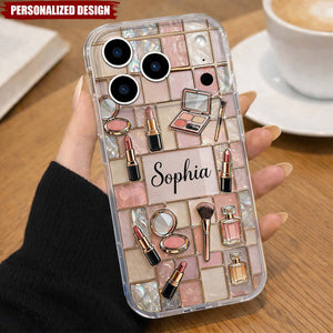 Celebrate Your Unique Style With Cosmetics And Chic Tiles-Personalized Makeup Lovers Phone Case
