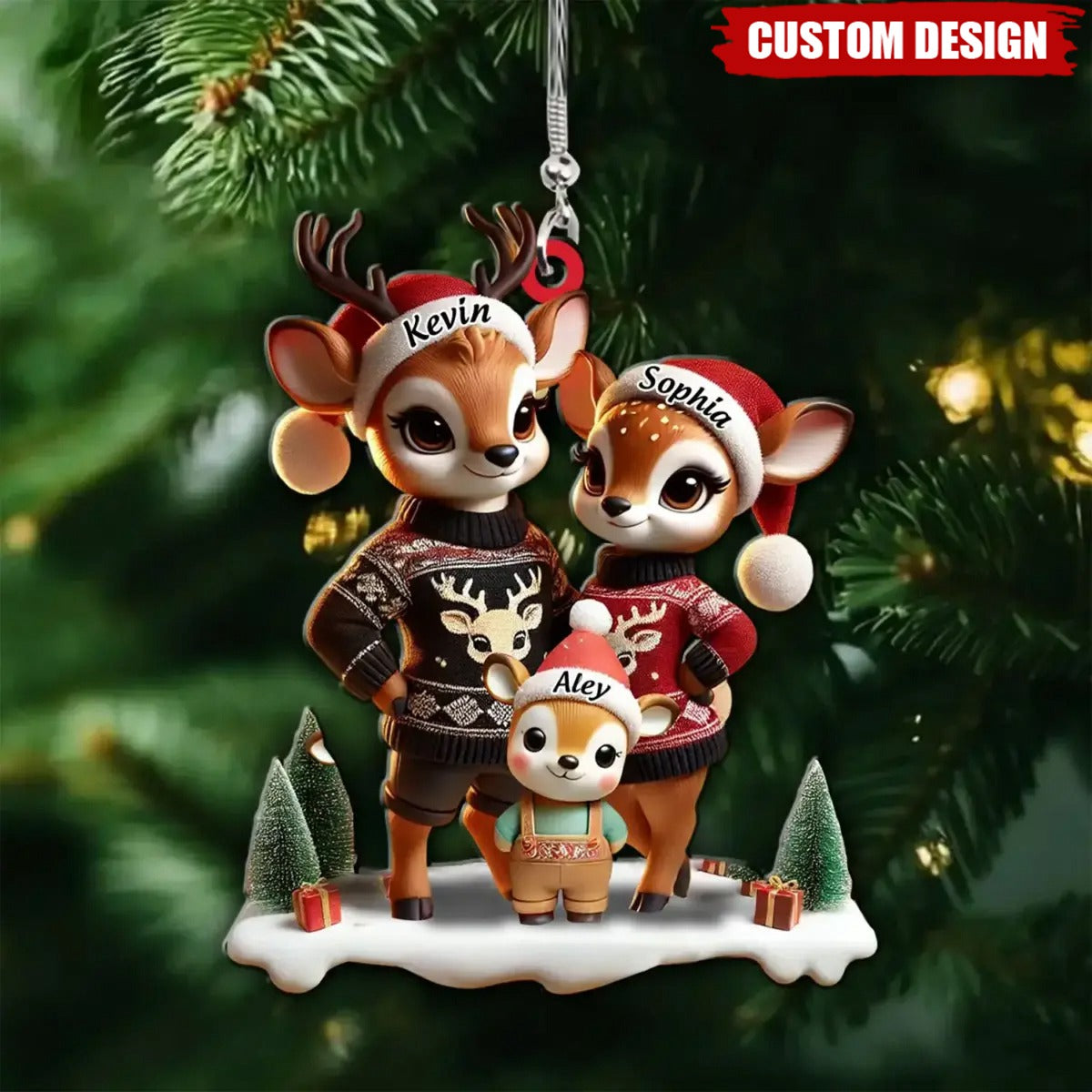 Deer Family Personalized Shaped Ornament, Christmas Family Gift
