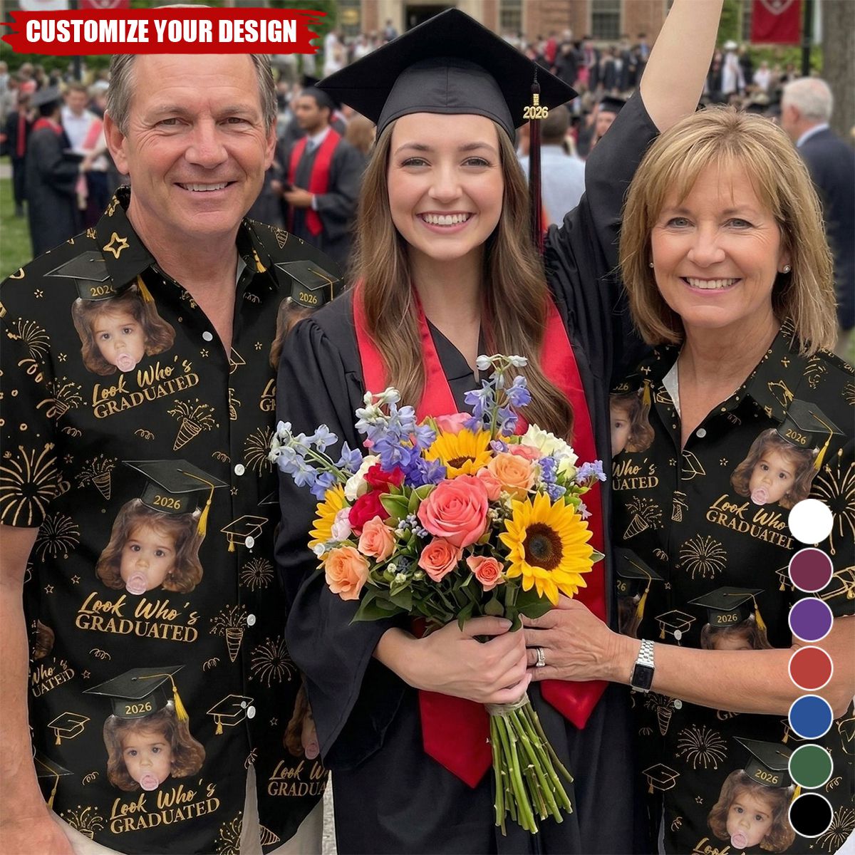 Graduation Matching Shirt With Photo - Vintage Childhood Themed - Personalized Hawaiian Shirt