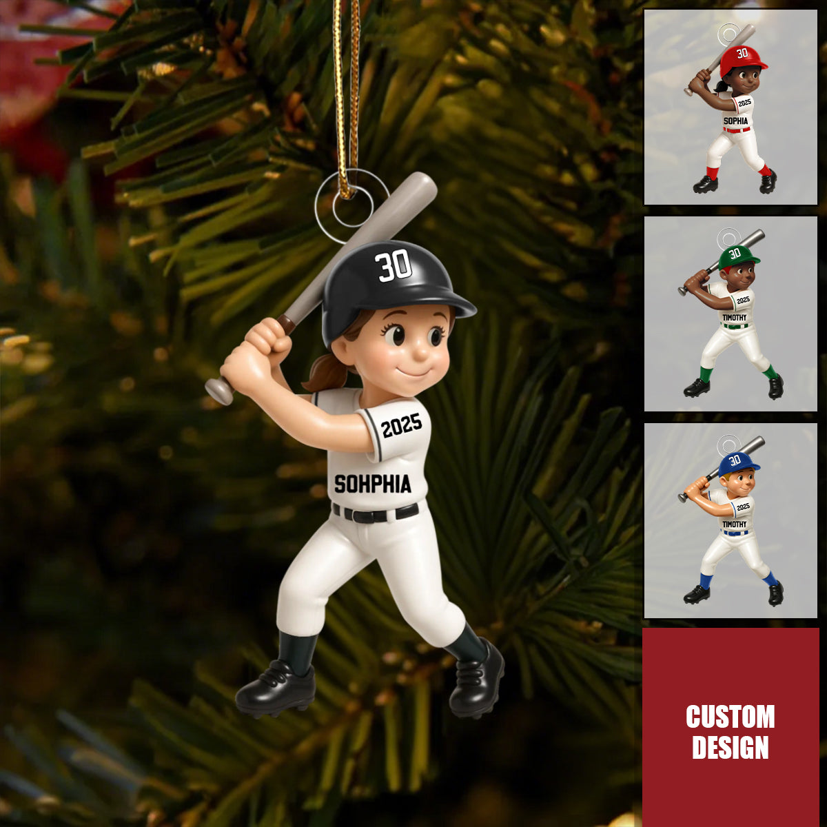 Cute Baseball Player 3D Effect, Personalized Acrylic Flat Ornament, Gift for Son, for Daughter, for Grandson, for Granddaughter