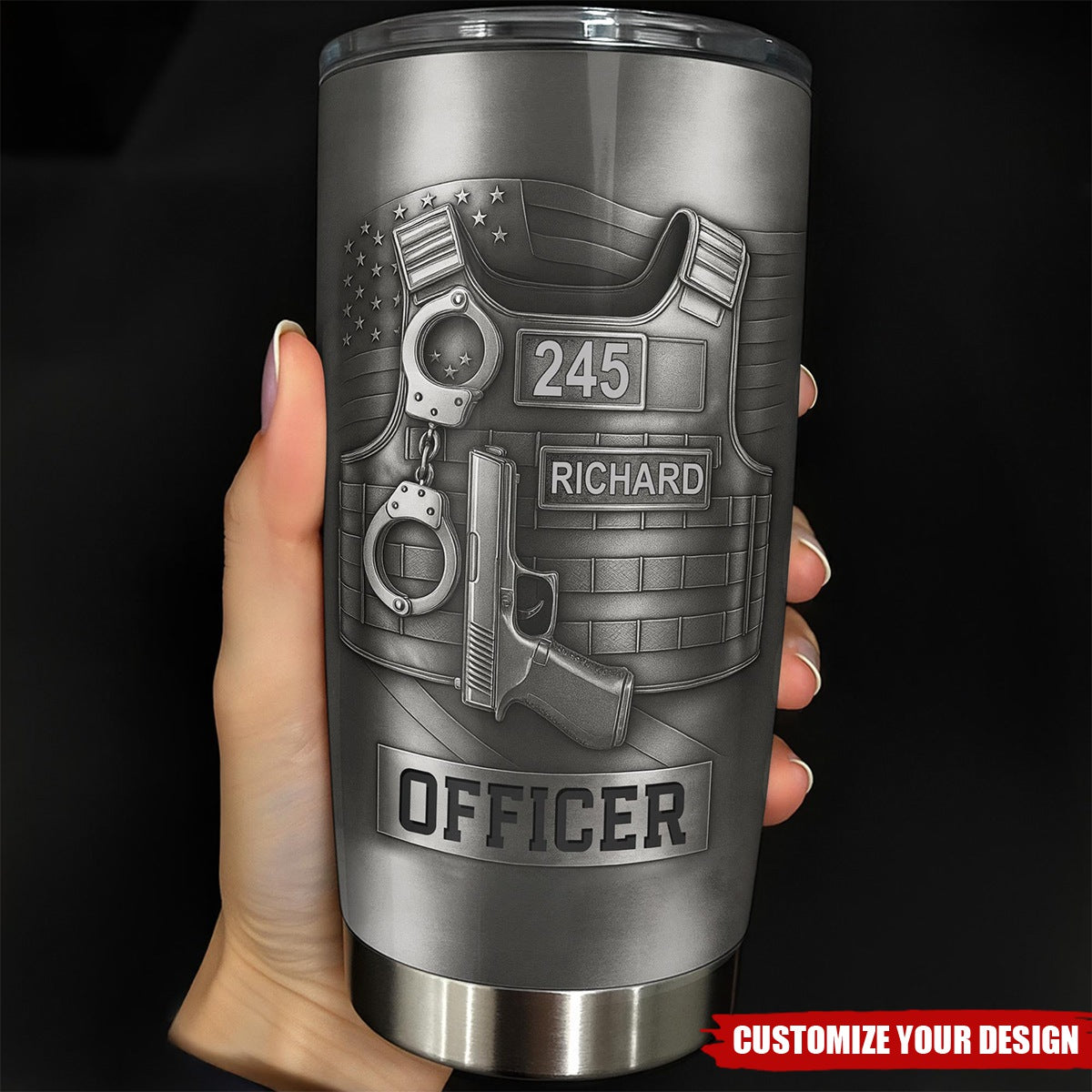 Honor Your Dedication, Police Badge Handcuffs Gun, Personalized Tumbler, Gift For Law Enforcement Officers