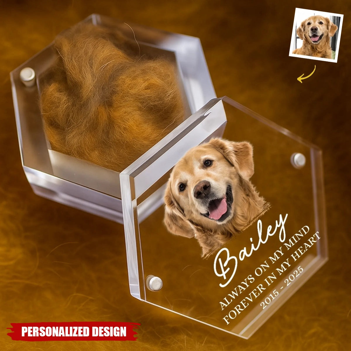 Custom Photo Pet Fur Keepsake-Gifts For Dogs, Cats-Always In My Heart