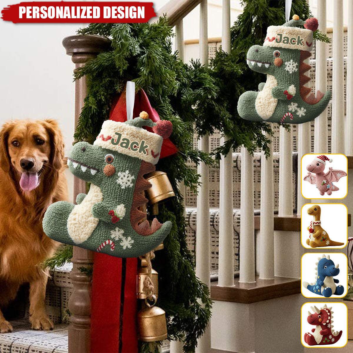 Dinomas-Personalized Kid Shaped Christmas Stocking