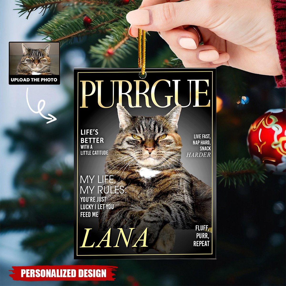Pet Dogue Magazine - Custom Pet Portrait - Gifts For Dog Lovers, Cat Lovers - Personalized Acrylic Photo Ornament