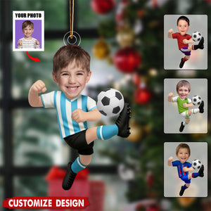 Personalized Kid Photo Soccer Ornament - Gift For Boy Girl Soccer Lovers