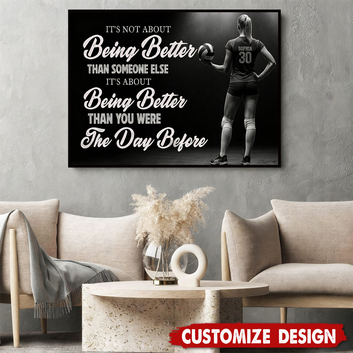 Personalized Volleyball Girl Canvas Painting, It's Not About Being Better Sport Wall Art Decor, Poster Gift For Volleyball Lovers