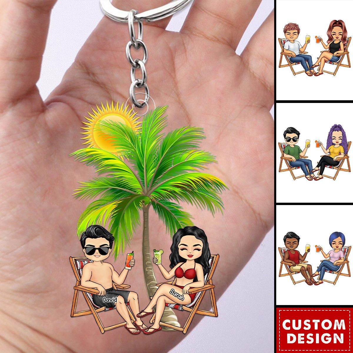 Beach Just Another Day - Personalized Acrylic Keychain - Gift For Couples