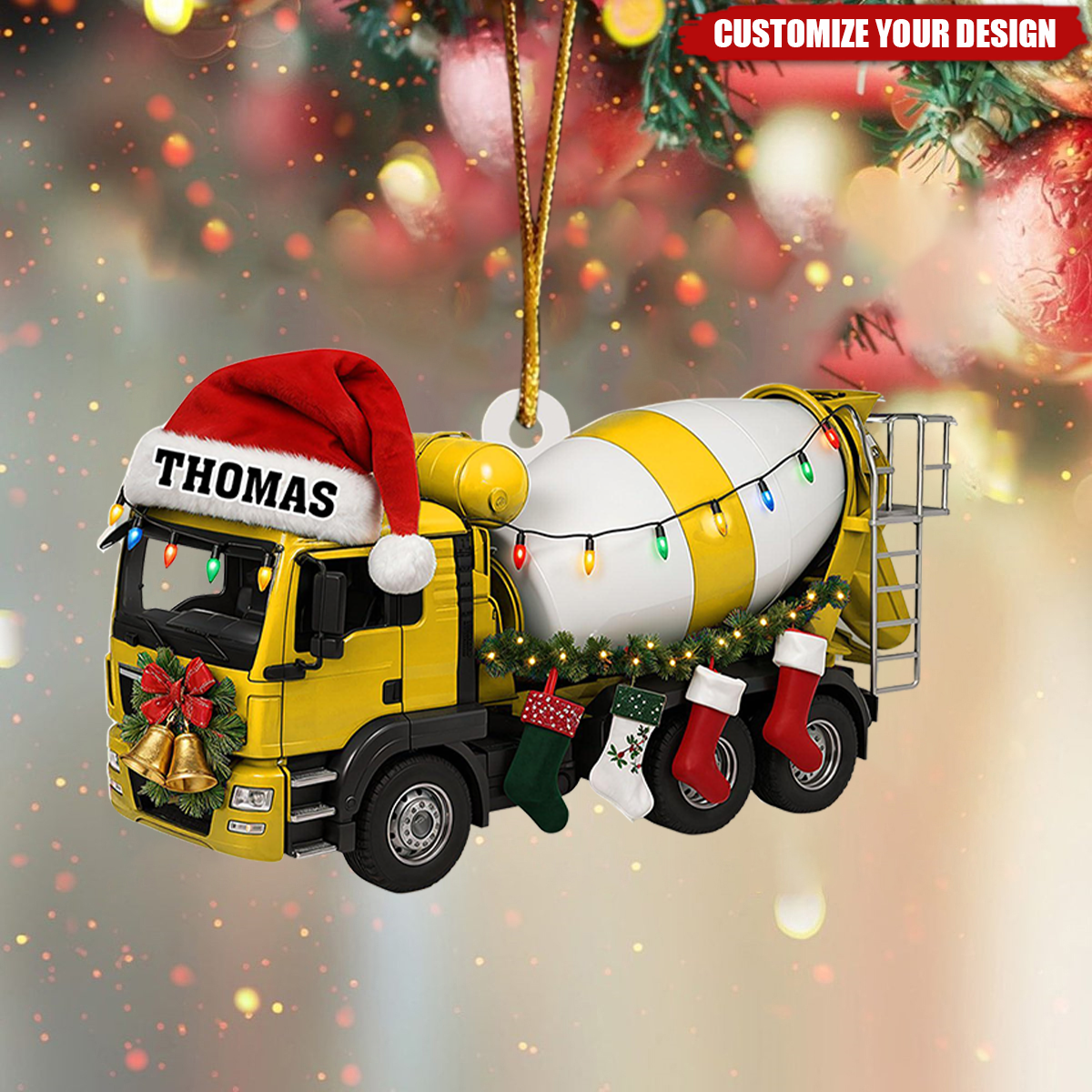 Customized Cement Truck Christmas Ornament: Personalized Concrete Mixer