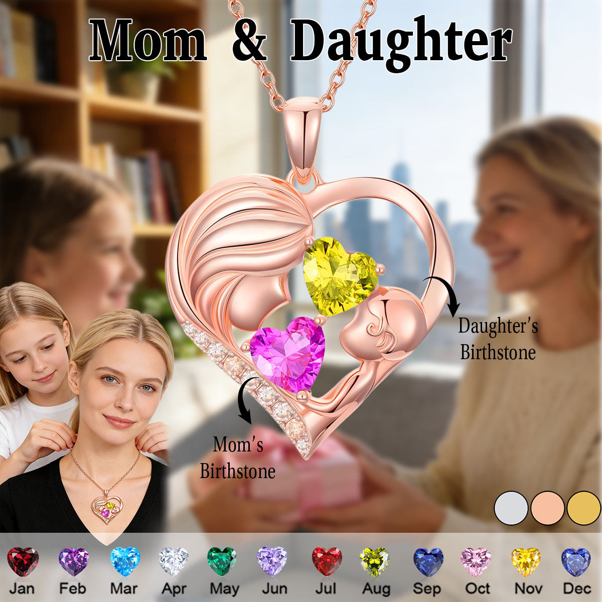 Personalized Birthstone Necklace- Mothers Day Gifts for Wife Girlfriend Sister