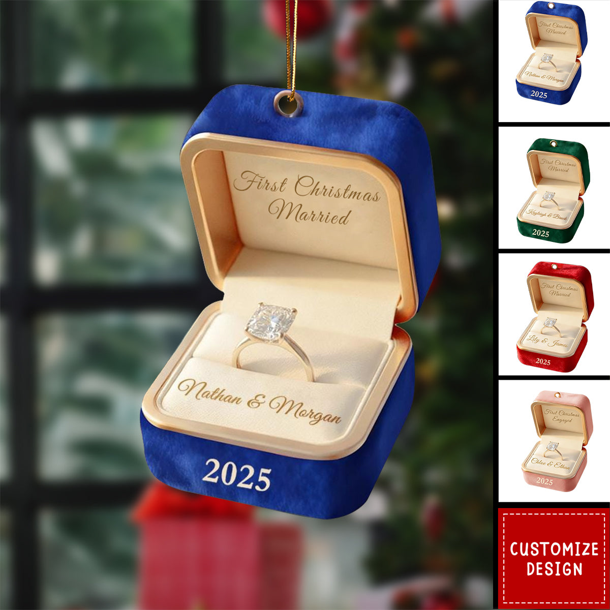 Personalized Ring Box Christmas Ornament - First Engaged,Married Gift For Couple