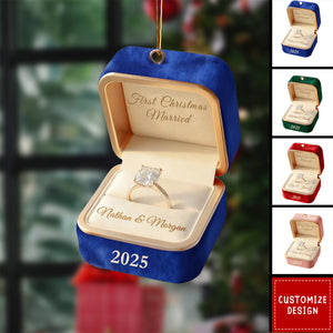 Personalized Ring Box Christmas Ornament - First Engaged,Married Gift For Couple