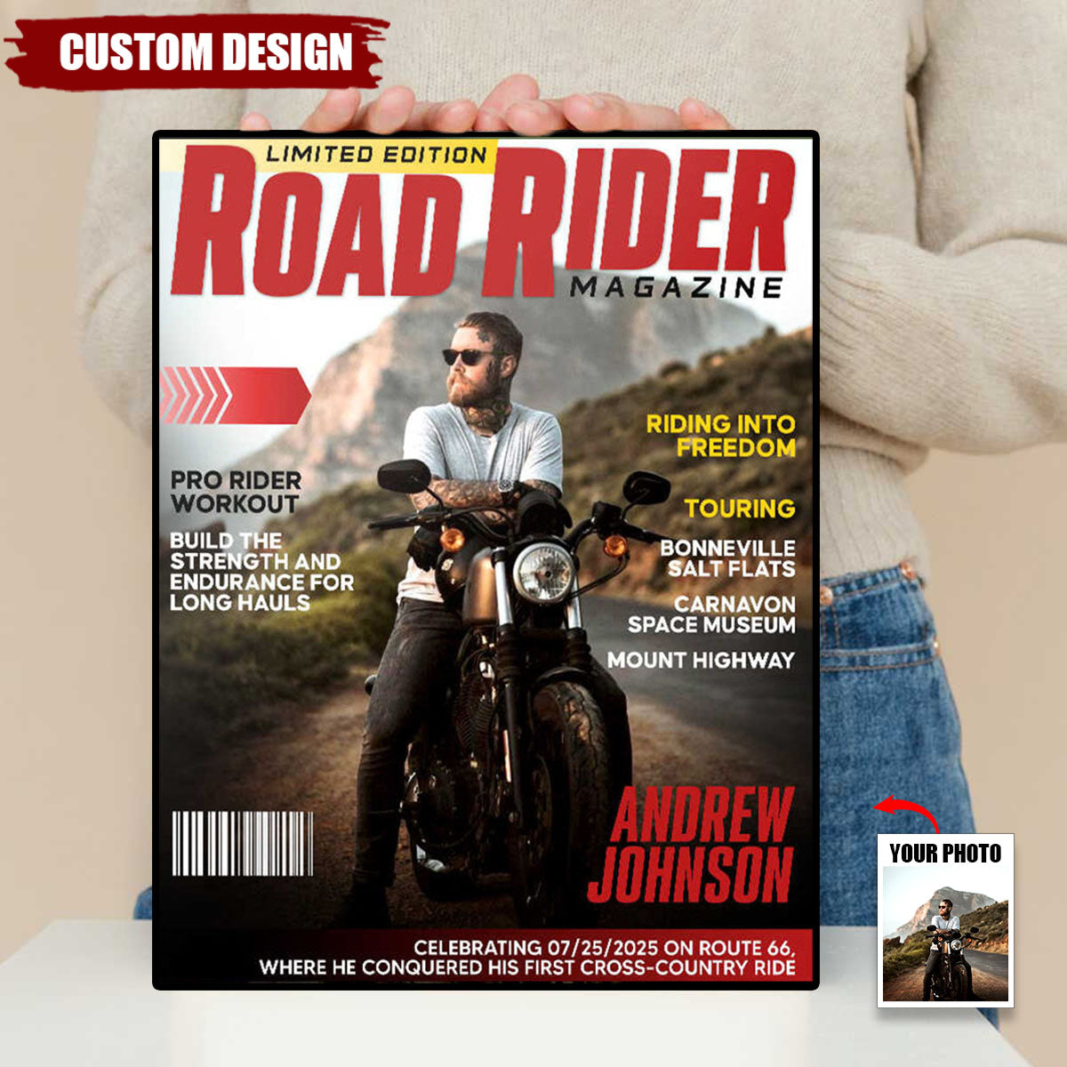 Personalized Road Rider Magazine Cover Poster, Motorcycle Magazine Canvas, Motorcyclist Photo Canvas, Gift For Rider