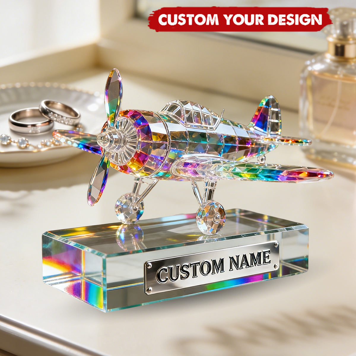 Personalized Airplane Custom Shaped Acrylic Plaque - Gift for Travelers, Aviators & Helicopter Lovers