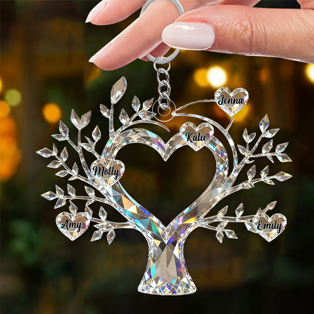 Personalized Tree of Life Family Member Crystal Keychain
