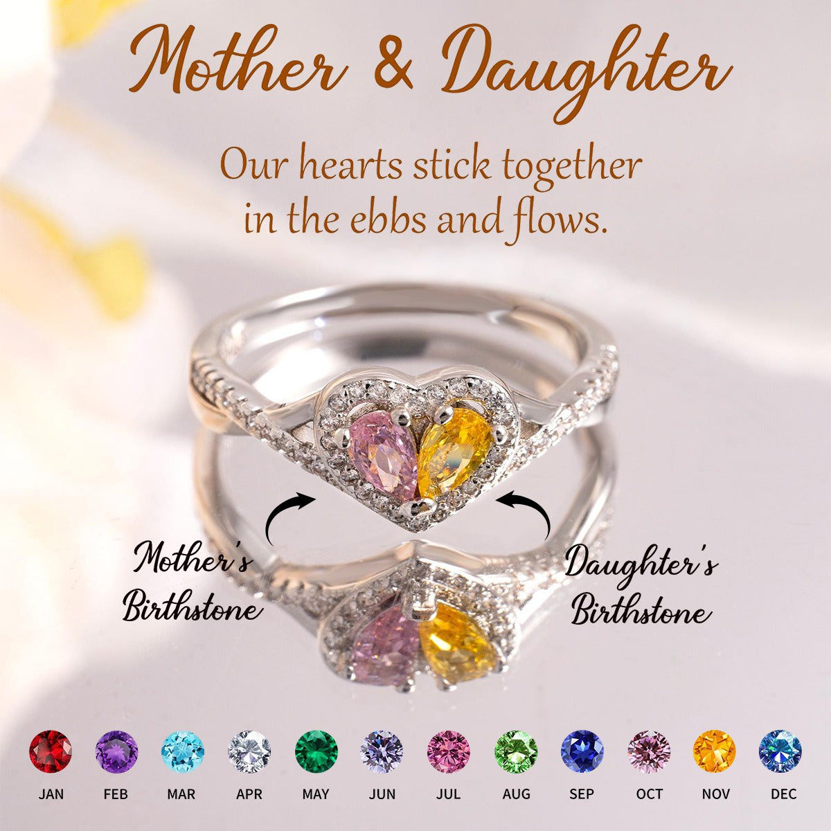 Personalized Mother Daughter Birthstone Ring-Mother's Day Gifts