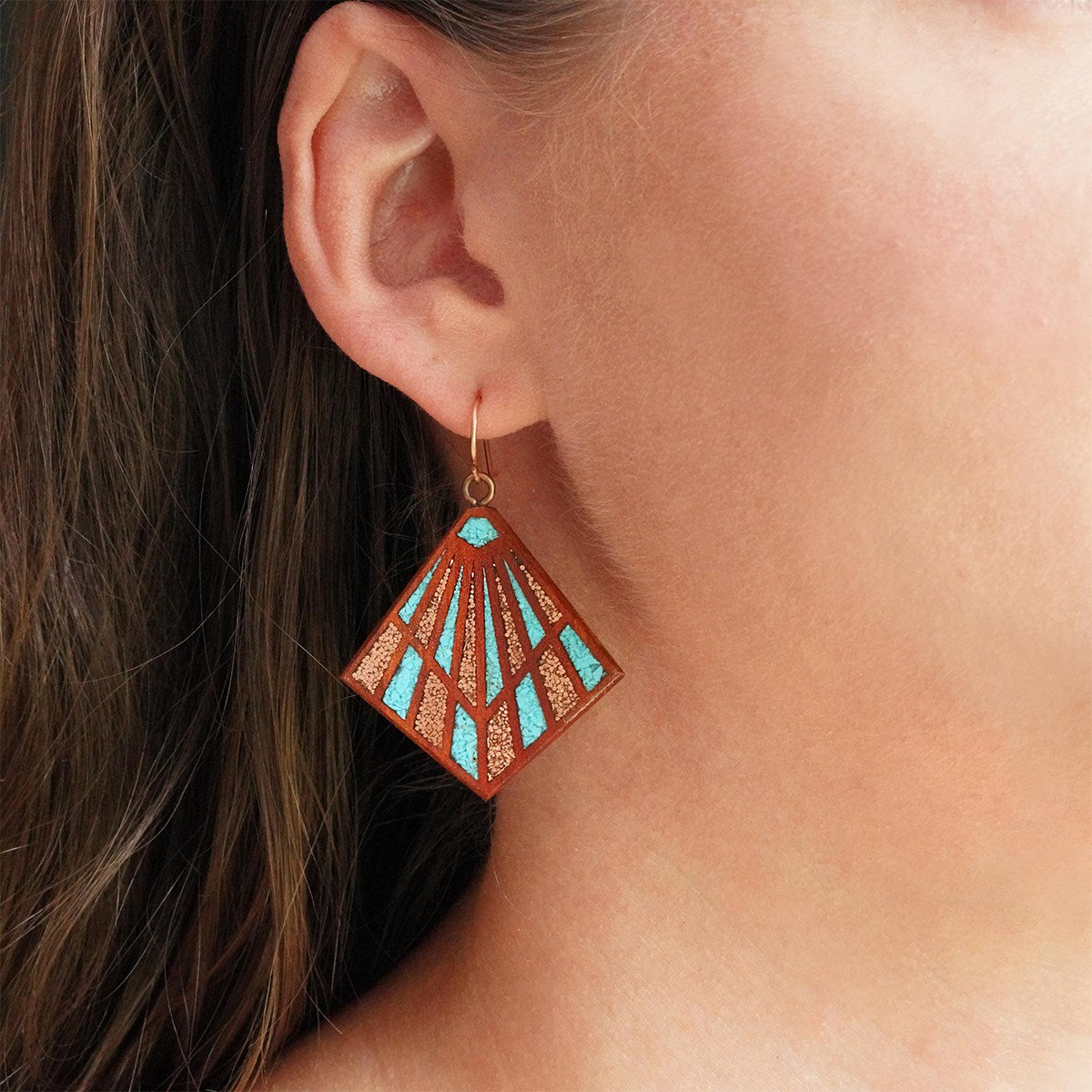 Large Art Deco Statement Earrings Crimson Wood Statement Earrings