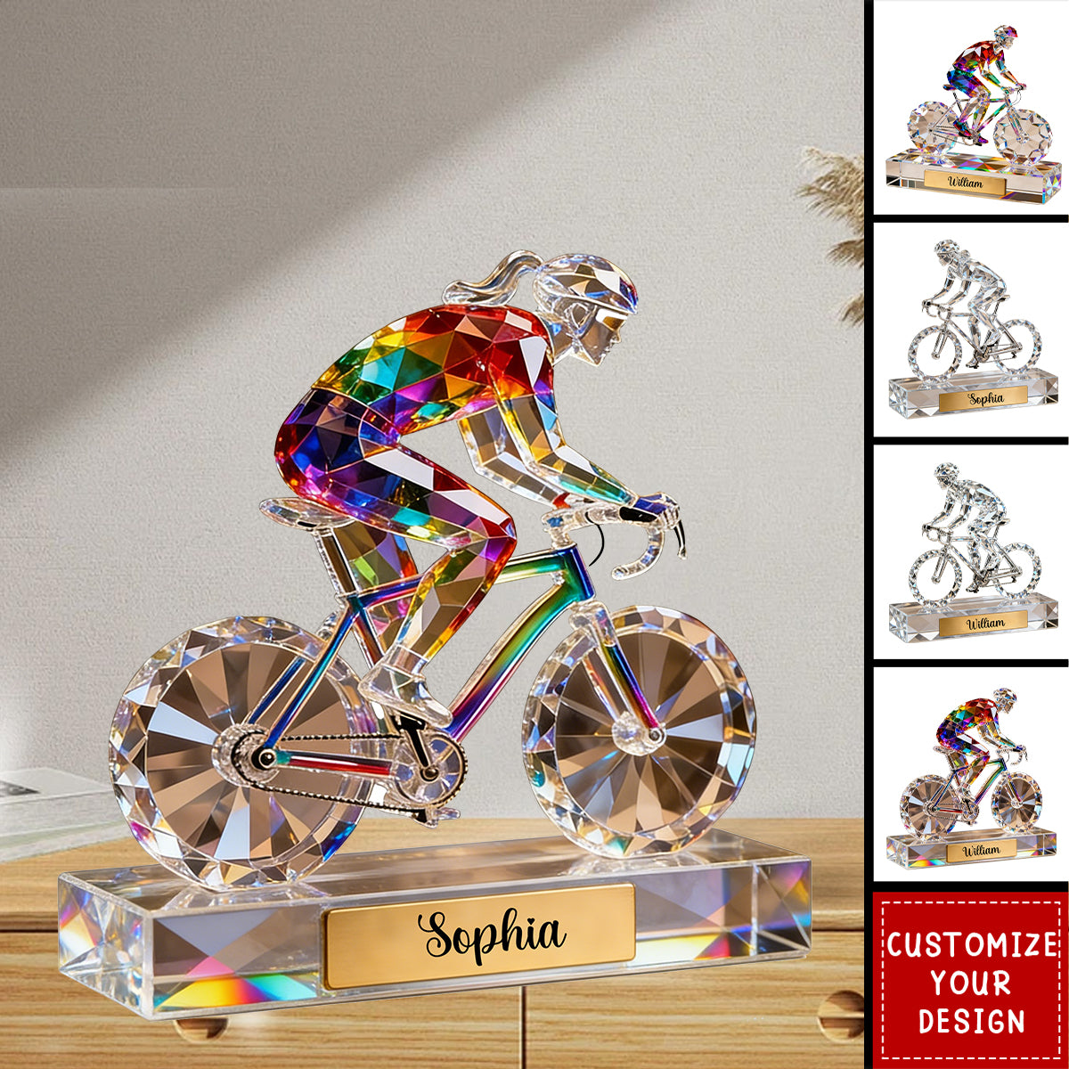 Personalized Bicycle Crystal Custom Shaped Acrylic Plaque - Gift for Cycling Enthusiast And Cyclist