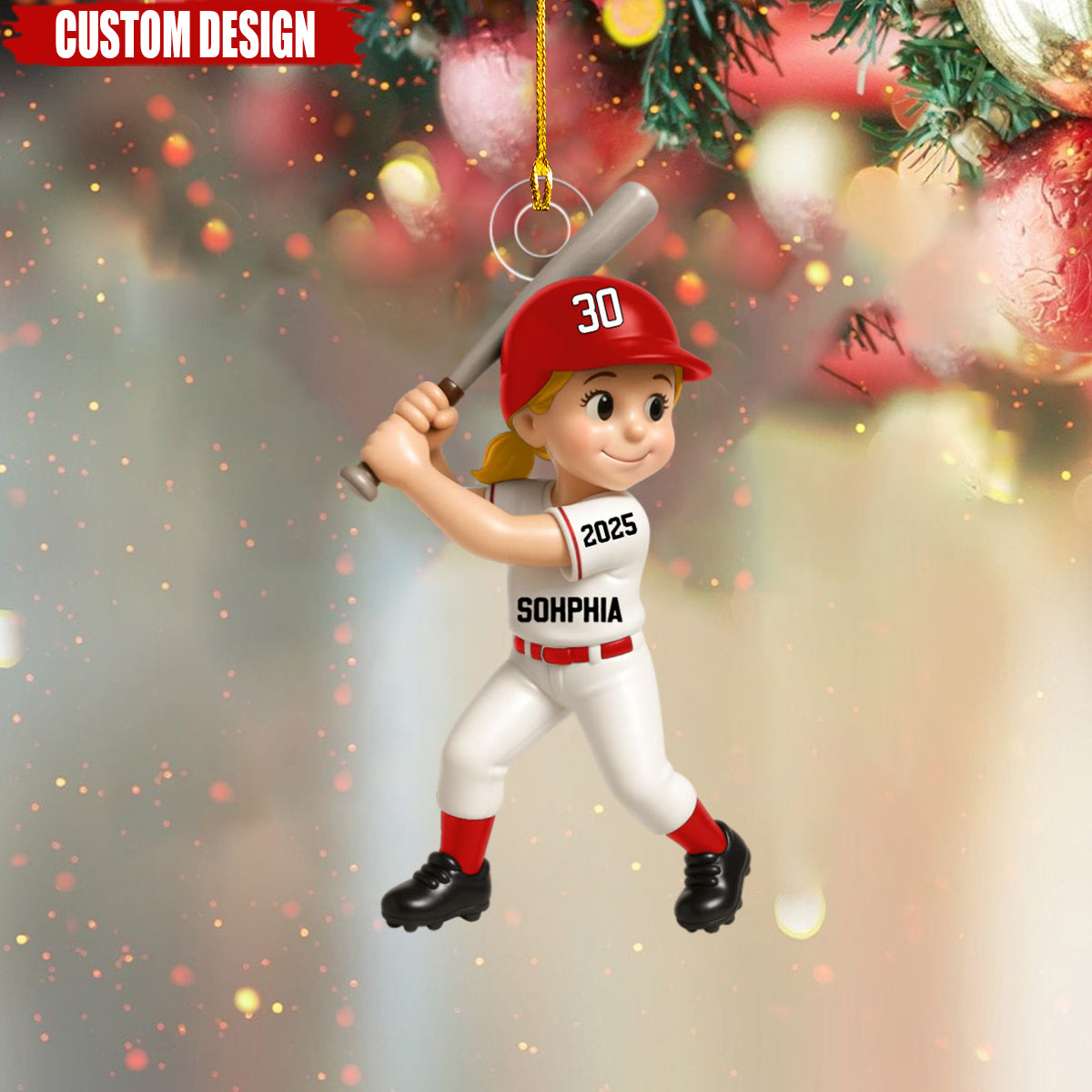 Cute Baseball Player 3D Effect, Personalized Acrylic Flat Ornament, Gift for Son, for Daughter, for Grandson, for Granddaughter