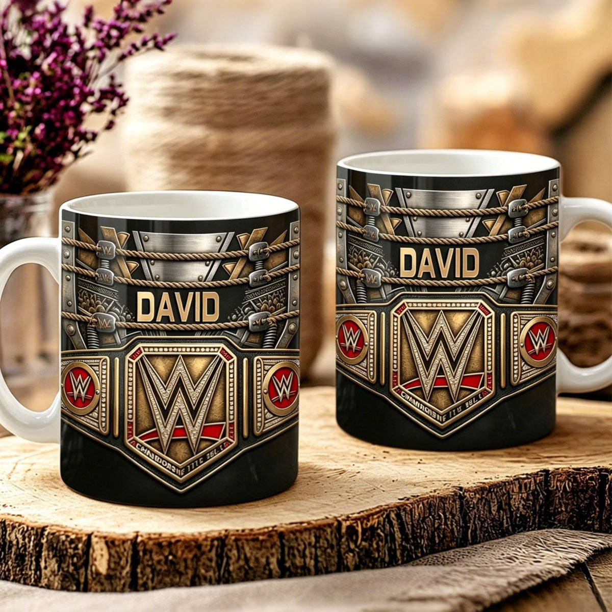 Personalized Wrestling Champion Mug, Custom Name Belt Style Mug, Wrestling Fan Gift