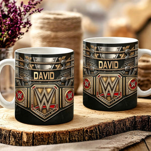 Personalized Wrestling Champion Mug, Custom Name Belt Style Mug, Wrestling Fan Gift