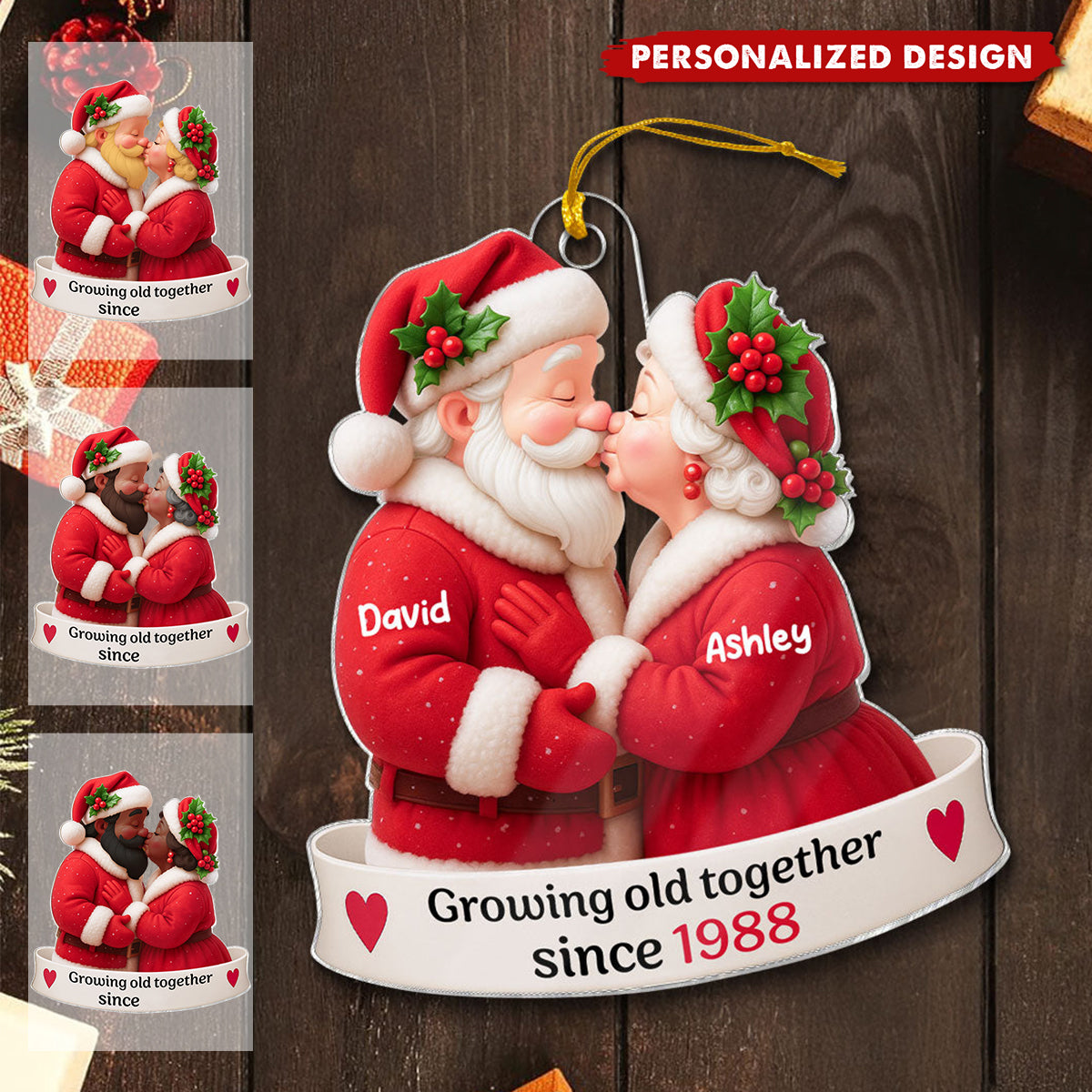 Santa Couple Growing Old Together Personalized Acrylic Ornament, Anniversary, Christmas Gift for him, Gift for her