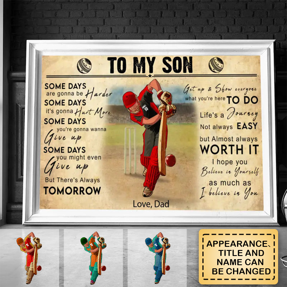 Custom Personalized To My Son Cricket Poster, Gifts For Son, Cricket Gifts, Gifts For Cricket Players