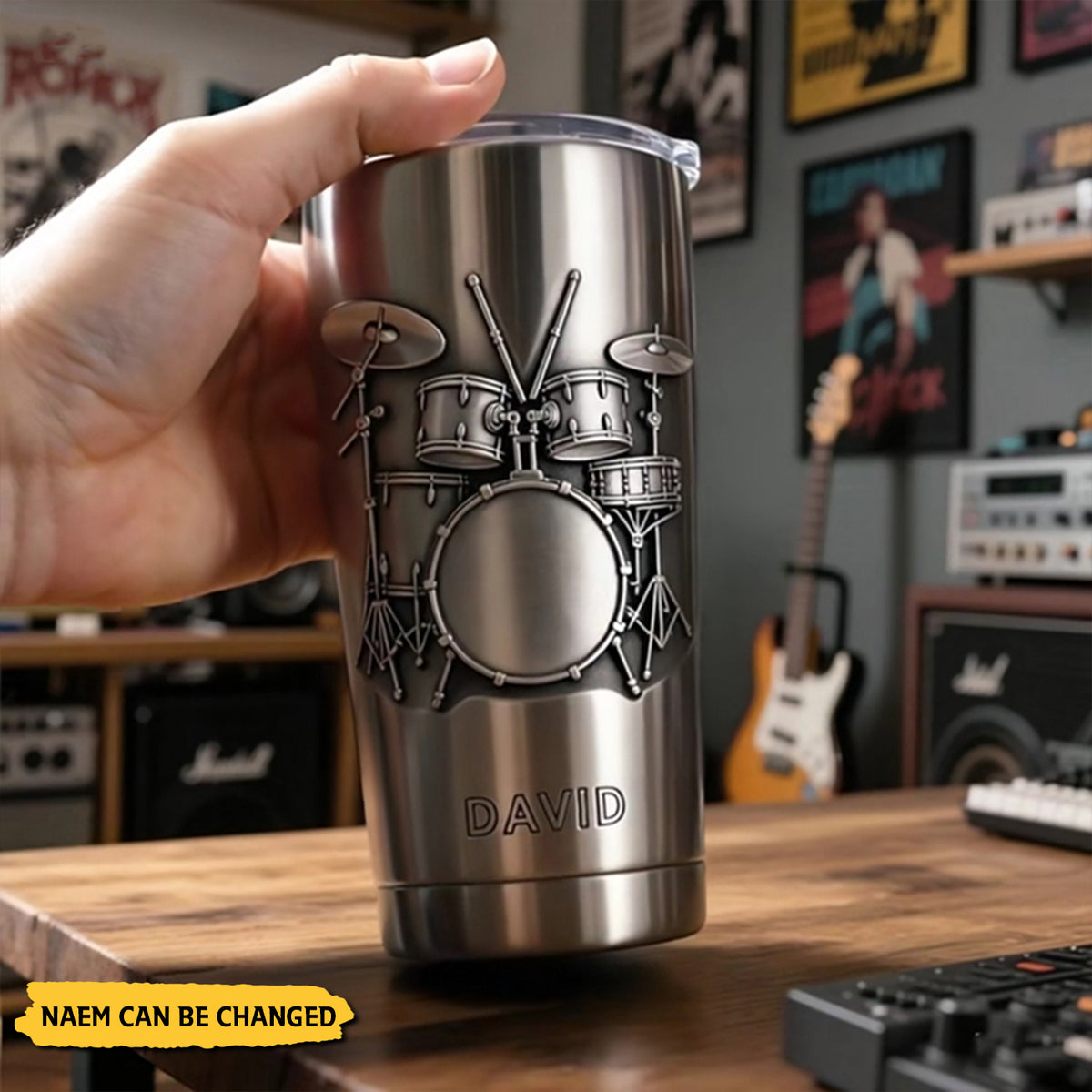 Personalized Drum Pattern Stainless Steel Tumbler-Gift for Drummer