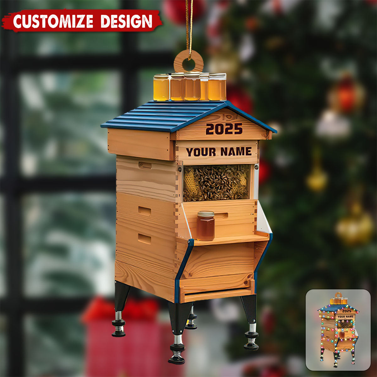 Personalized Beehive Christmas Ornament: Acrylic Ornament, Beekeeper Gifts
