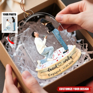 Personalized Proposal Photo Engagement Ornament, Wedding Decor Gift For Couple