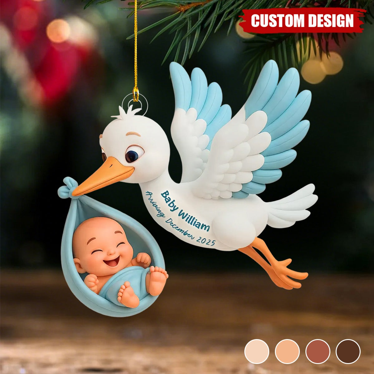 3D Effect Cute Stork And Baby Personalized Acrylic Ornament, Heartfelt First Gift for Pregnant Mom