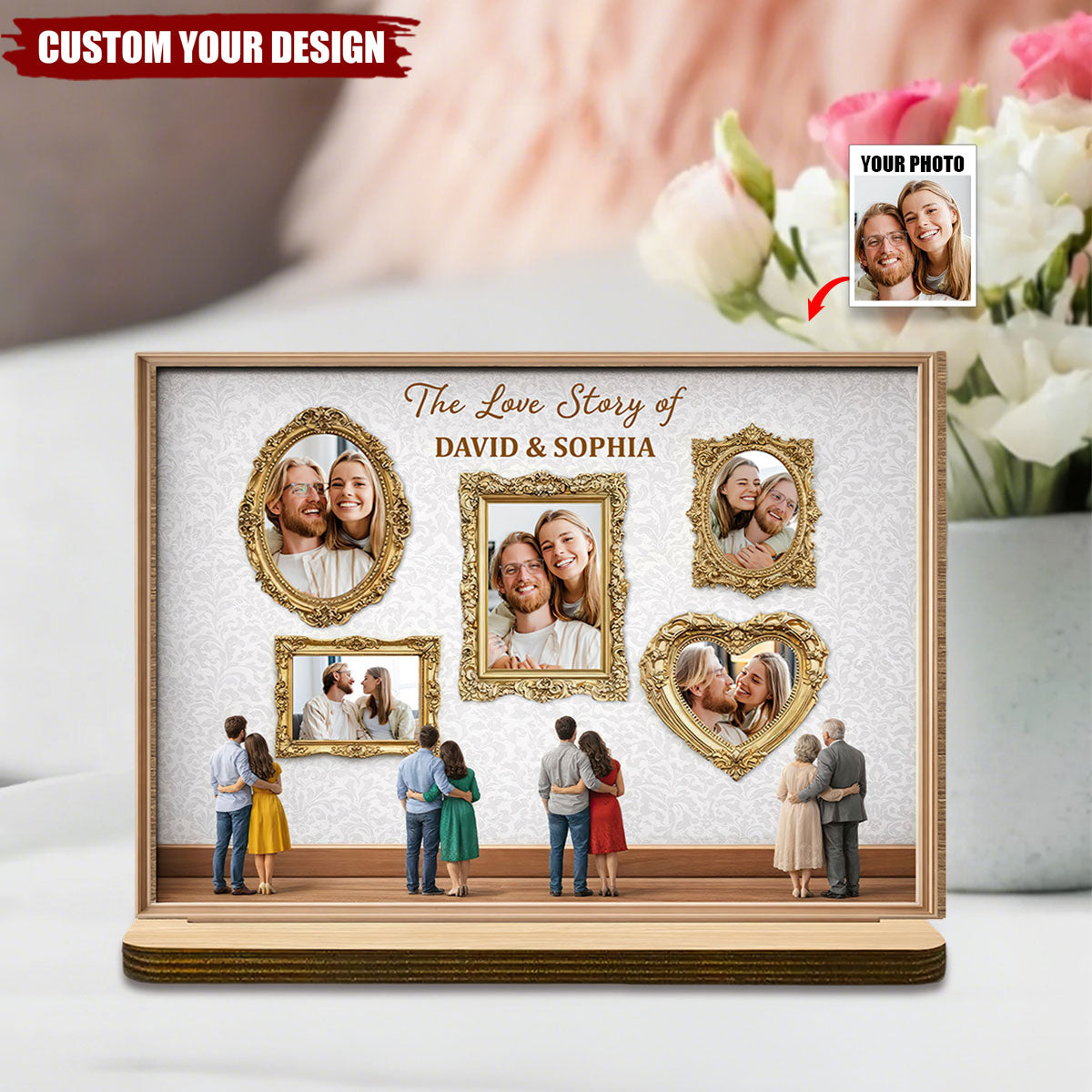 The Love Story Of Ornate Frame Plaque,Personalized Wood Plaque,Gift For Couples
