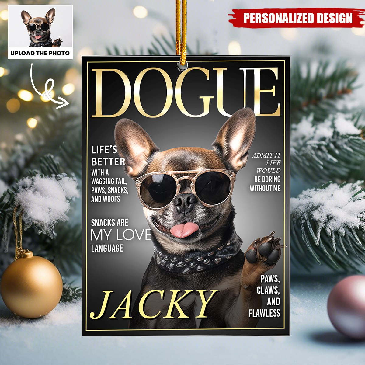 Pet Dogue Magazine - Custom Pet Portrait - Gifts For Dog Lovers, Cat Lovers - Personalized Acrylic Photo Ornament