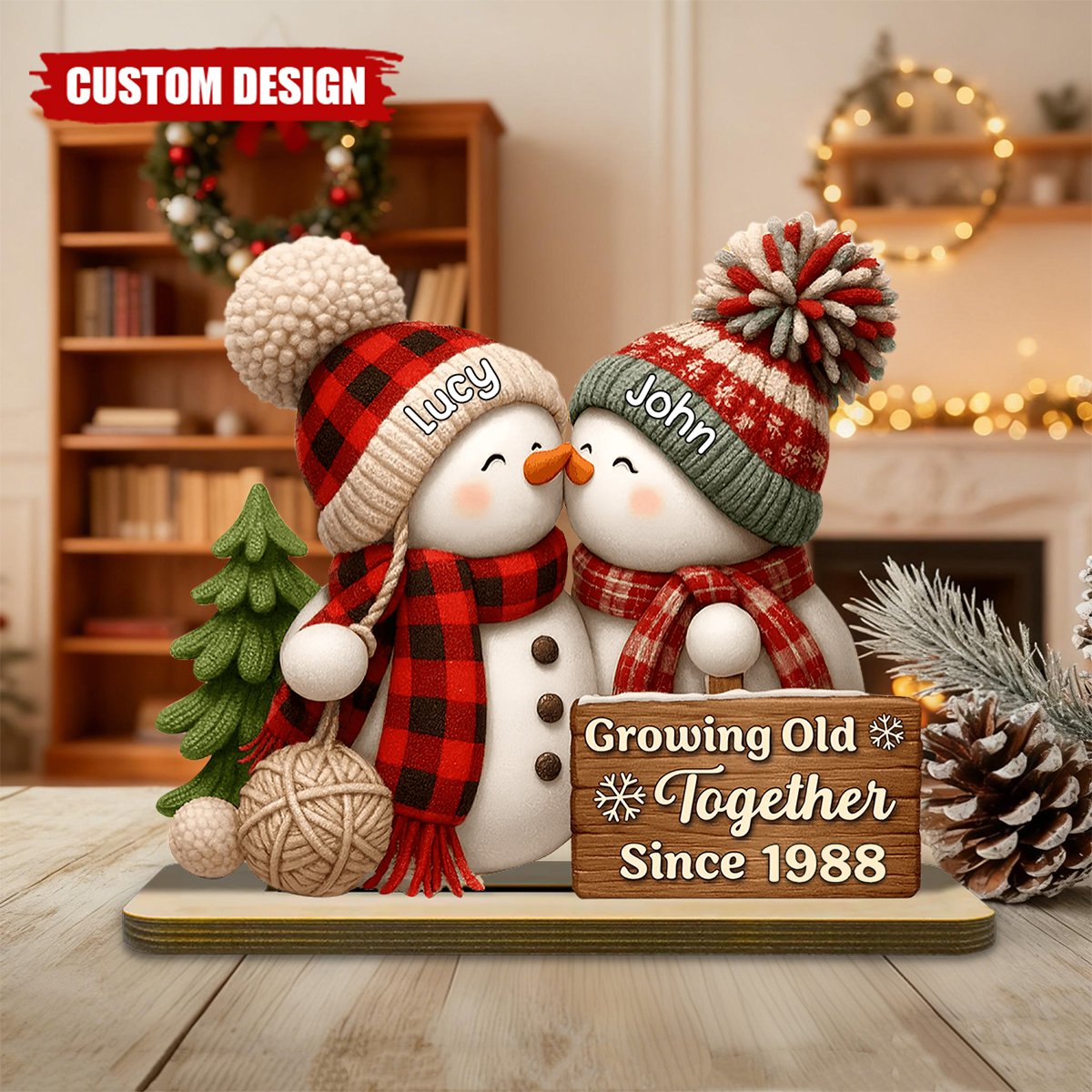 Snowman Couple Light Box - Romantic Winter Gift Plaque
