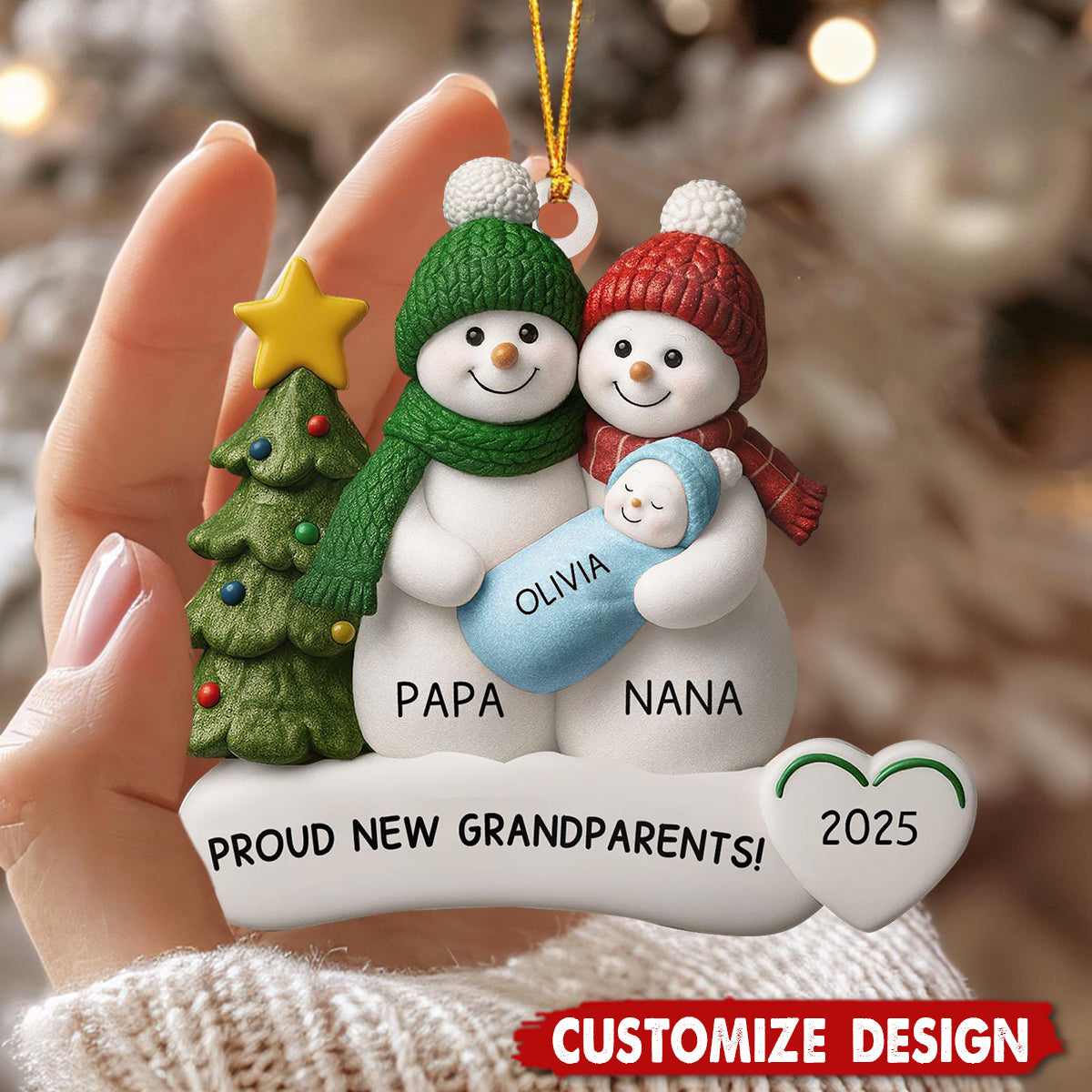 Persoanlized Snowman New Baby Acrylic Ornament - Gift For New Grandparents